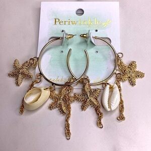 NEW PERIWINKLE BY BARLOW GOLD HOOP EARRINGS COASTAL BEACH VACATION STARS SHELLS